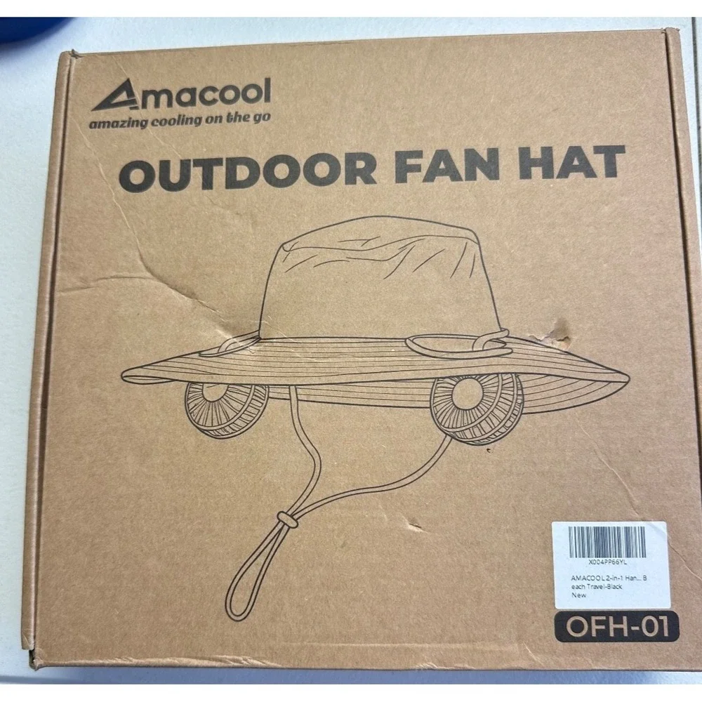 Wide Brim Sun Hat Dual Fans UV Protection Black Hiking Fishing Camping NEW Gear